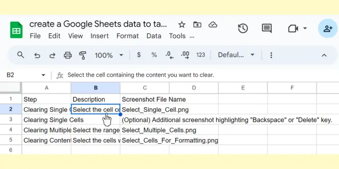 Clear Cell Contents in Google Sheets